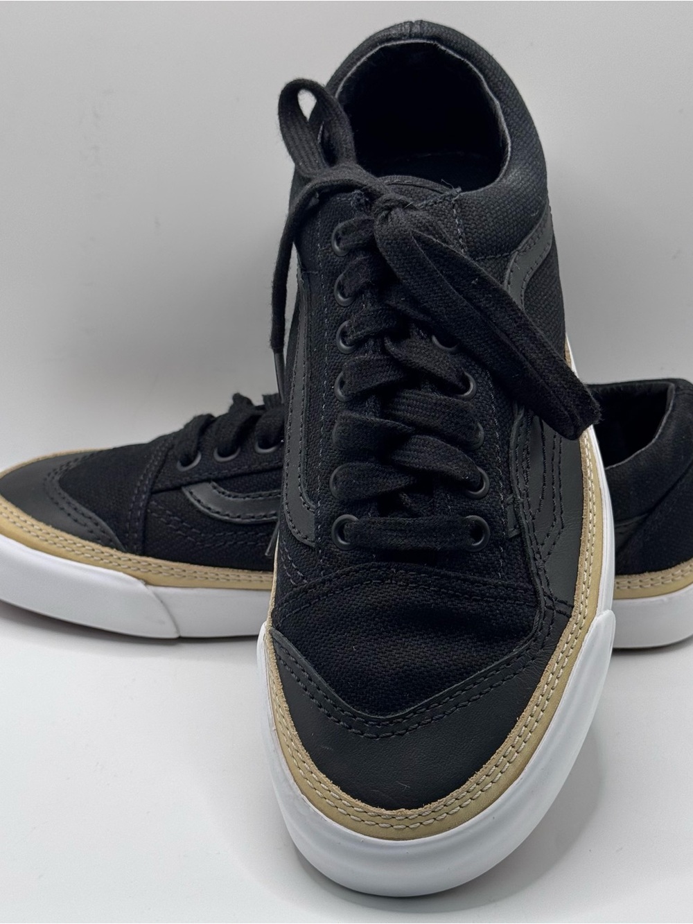 VANS Old Skool Overply Era Vamp Black/White Canvas, Rubber Sole, Men 7 Women 8.5